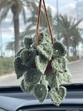 Crocheted Plant in Hanging Pot for Car Decor - Handmade Car Decoration Cute Crocheted Plant for Car Interior Crochet Car Accessories product logo