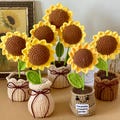 Handmade Crochet Sunflower in Pot - Colorful Crochet Flower - Unique Home Decor - Sunflower in Pot, Ready-to-Gift product logo