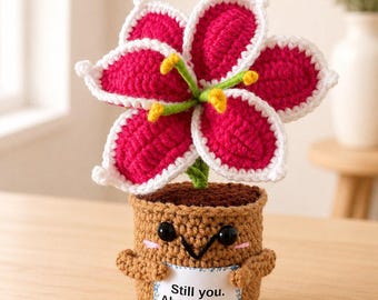 Personalized Crochet Flower, Romantic Pot Plant, Custom Couple Gift, Cute Anniversary Decor, Happy Wedding Memory, Handmade Blossom