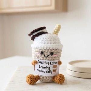 Regalo di supporto emotivo - Tazza positiva fatta a mano all'uncinetto, graziosa decorazione da scrivania all'uncinetto, regalo di compleanno