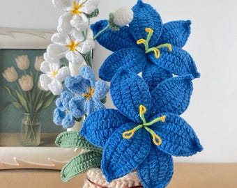 Crochet Flower Pot, Handmade Knitted Flower Bouquet, Forever Flowers, Birthday Gift for Her, Cute Desk Decor, Unique Handmade Gift