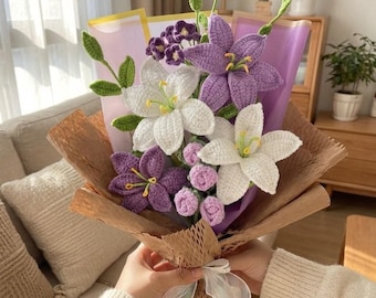 Crochet Bouquet – Handmade Forever Flower Arrangement – Elegant Gift for Mom