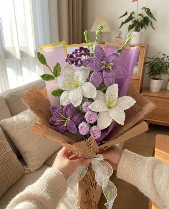 Crochet Bouquet – Handmade Forever Flower Arrangement – Elegant Gift for Mom