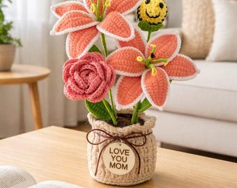 Mother’s Day Crochet Flower Bouquet – Handmade Forever Flowers – Custom Tag – Gift for Mom Home Decor