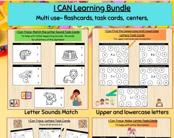 Alphabet Letter Activity Cards A-Z Bundle, Preschool Kindergarten Literacy Center, Letter Tracing, Matching and Fine Motor Skills Printable,