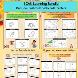 Paquete de tarjetas de tareas imprimibles "Puedo", cajas de tareas para jardín de infantes, alfabetización preescolar,