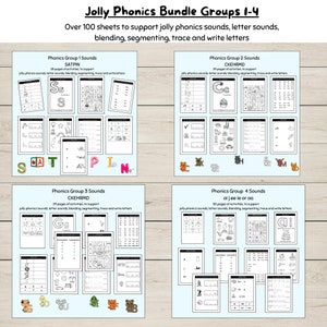Paquete de aprendizaje de fonética, hojas de trabajo de los grupos fonéticos 1 a 4, recurso para la educación en casa, descarga digital.