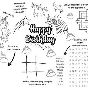 Unicorn Birthday Activity Sheet, Unicorn Party Favour, Unicorn Coloring ...