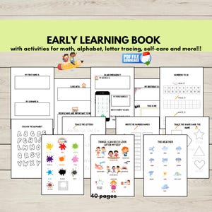 Early Learning Activity Book, Preschool Workbook Printable, Kindergarten Learning Activities, Home Learning Activity Pack,
