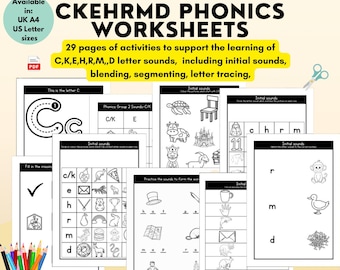 Phonics Group 2 CKEHRMD Worksheets, Letter Sounds, CVC words, Preschool & Kindergarten, Home Learning Resource