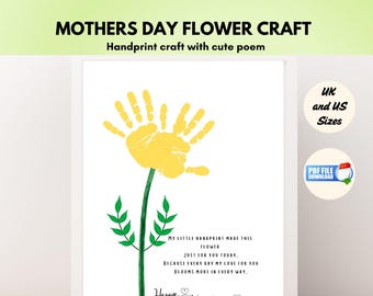 Handprint Flower Craft for Mother’s Day,  Poem Printable for Mom, Gift From Kids,