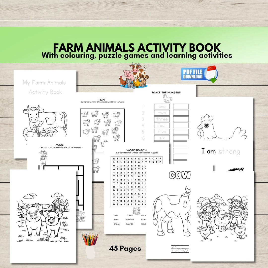 Farm Animals Activity Book for Kids, Printable Learning Activities ...