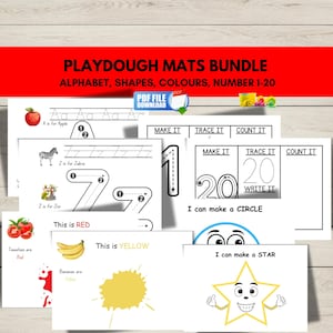 Printable Play Dough Mats Bundle, Alphabet Shapes Colours Numbers, Fine Motor Skills Activity, Learning Bundle Activity Pack,