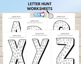 Buchstaben Jagd Arbeitsblätter druckbar, Alphabet Suchaktivität, Vorschule Kindergarten BuchstabenErkennungspraxis,