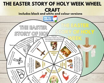 Holy Week Bible Wheel Craft, Easter Story Printable, Christian Easter Activity for Kids, Sunday School Resurrection Story Wheel