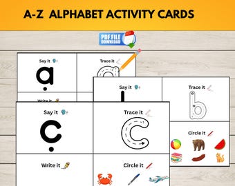Cartes d'activités de l'alphabet de A à Z, Sons de lettres pour les enfants d'âge préscolaire, Exercices de phonétique à imprimer pour la maternelle, Activité ABC pour l'école à la maison