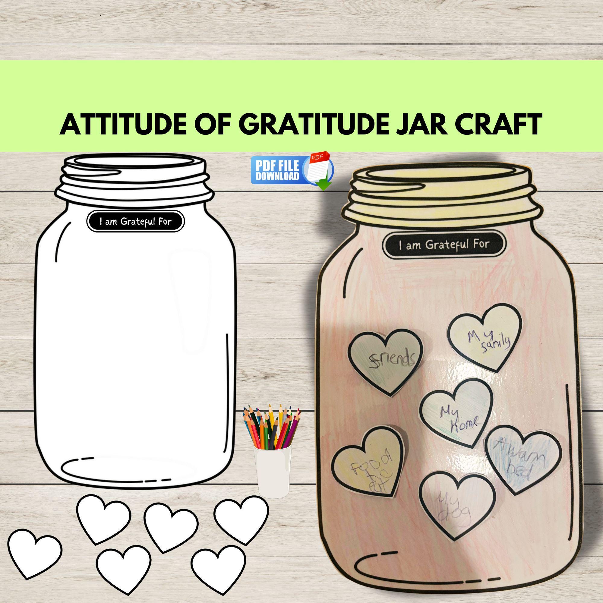 Gratitude Jar Printable Craft for Kids, Thankful Hearts Activity,…