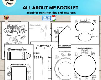 All About Me Booklet Printable, Preschool Kindergarten Icebreaker Activity, Transition Day, Get To Know Me