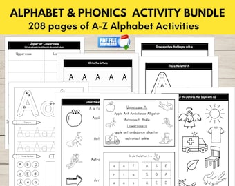 Alphabet Worksheets Bundle, ABC Letter Tracing Printable, Letter of the Week A–Z, Preschool & Kindergarten Phonics, Homeschool