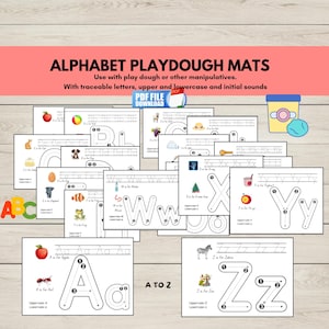 Tapetes imprimibles de plastilina con el alfabeto, tapetes para trazar el alfabeto A-Z, actividad imprimible del ABC para reconocimiento de letras y fonética.