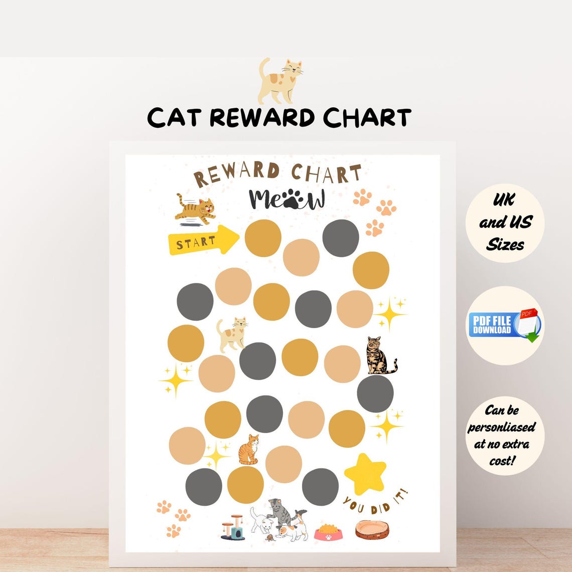 Kids Cat Themed Reward Chart Printable, Children’s Cat Theme Potty ...