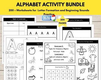 Alphabet Worksheets Bundle, Letter of the Week Printable, Kindergarten & Preschool Learning Sheets,  Homeschool Bundles