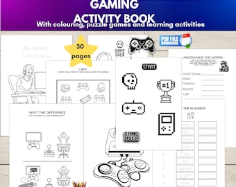 Gaming Activity Book, Kids Printable Video Game Puzzles, Learning Activities, Coloring Pages, Screen-Free Fun
