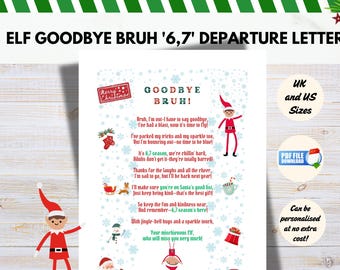 Elf 'Goodbye Bruh' '6 7 Trend Letter Printable for Kids, Funny Elves Departure Note, Farewell Six Seven Meme Message,