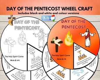 Day Of Pentecost Coloring Wheel Craft for Kids, Holy Spirit Wheel Spinner, Sunday School Printable, Christian Kids, Bible Lesson Activity