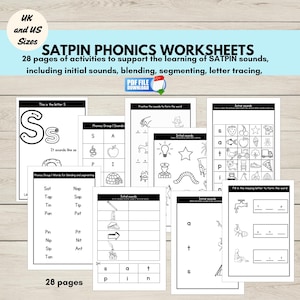 SATPIN Worksheets, Letter Sounds, CVC Words, Printable Group 1 Phonics Activities, Phonics Learning Activity Bundle,
