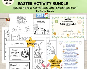 Printable Easter Activities Bundle, Last Minute Easter Activity Pack for Kids, Letter & Certificate From the Easter Bunny, Coloring, Puzzles