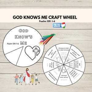 Psalm 139 Bible Craft, God Knows Me Coloring Wheel, Sunday School Craft,