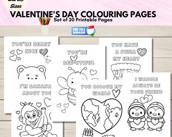 Valentine’s Day Coloring Pages for Kids, Valentine Classroom Activity, Preschool & Kindergarten Sheets, Cute Pun Valentines, Printable PDF,