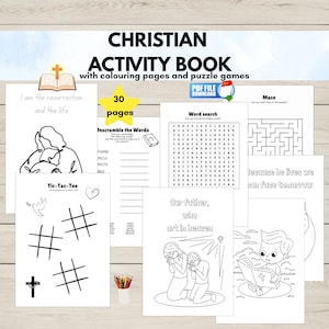 Christian Activity Book for Kids, Bible Coloring Book, Sunday School Activities, Bible Worksheets & Puzzle Bundle, Printable PDF