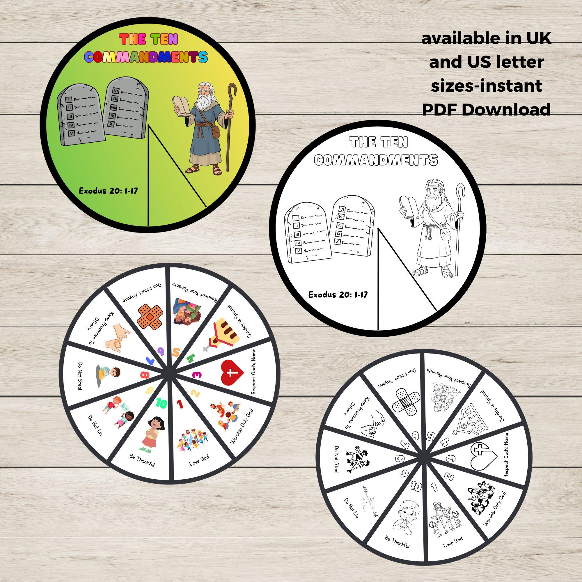 10 Commandments Wheel Spinner Craft for Kids, Bible Activity Printable ...