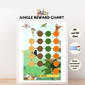 Beloningstabel Jungle Animals, Safari Potty Rewards-kaart, afdrukbare gedragskaart junglethema voor kinderen,