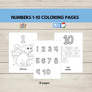 Libro de actividades para colorear de los números del 1 al 10, práctica de conteo, reconocimiento de números, actividad matemática temprana,