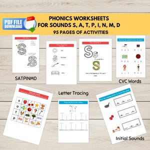 SATPINMD Phonics Phase 2 Worksheets PDF, Set 1 and 2 Letter Sounds, Preschool Fun Phonics Activities, CVC Words, Initial Sounds,