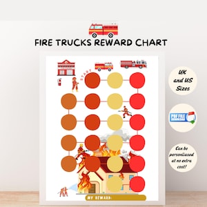 Fire Trucks Reward Chart Printable for Kids, Firefighter Behavior Chart, Toddler Chore Chart, Potty Training Chart, Instant Download,