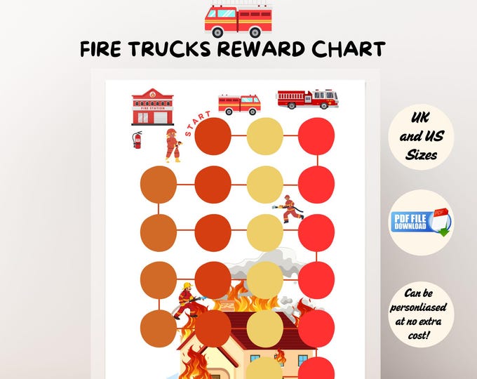 Firetruck Potty Training Reward Chart for Toddlers, Firetruck Sticker ...
