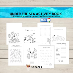 Under The Sea Activities, Ocean Animals Activity Book, Sea Animals Coloring Pages, Learning Activities and Puzzle Games, Digital Download,