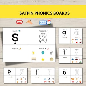 SATPIN Phonics Activity Boards Printable, Group 1 Letter Sound Cards, Beginning Initial Sounds,