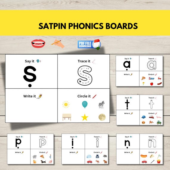 SATPIN Phonics Activity Boards Printable, Group 1 Letter Sound Cards, Beginning Initial Sounds,