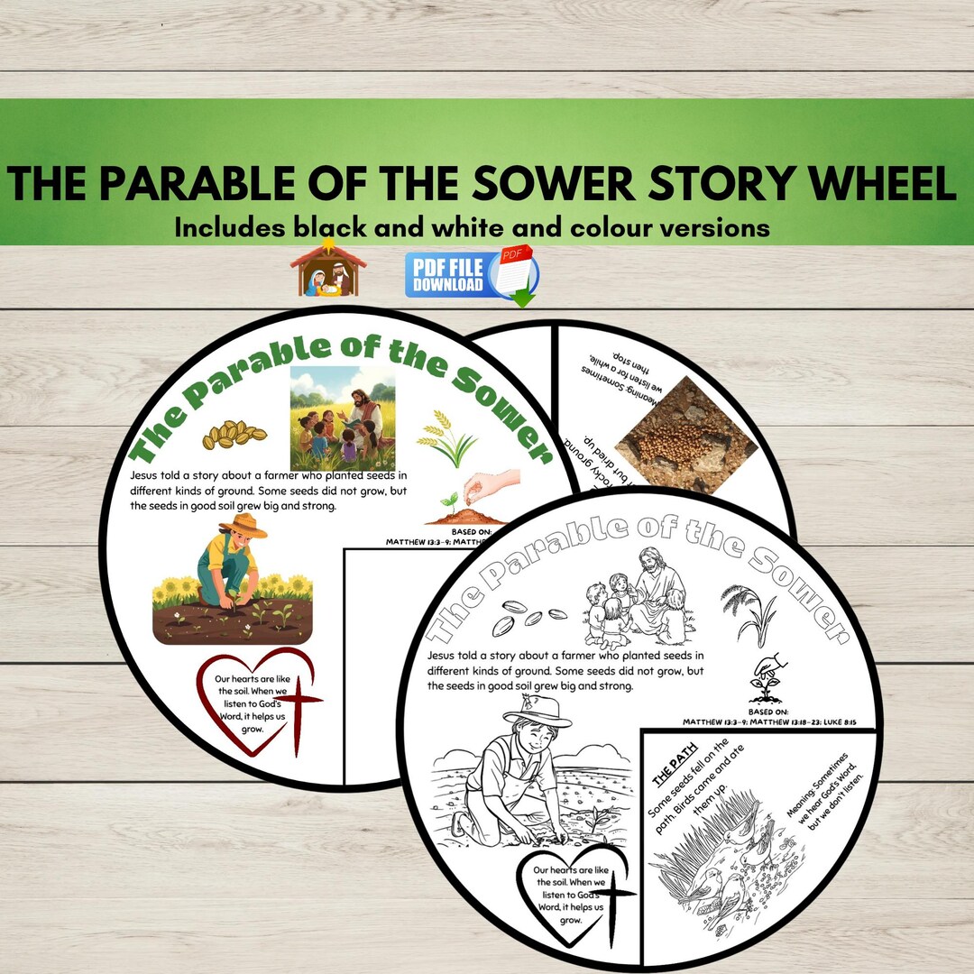Scripture Wheel Resource Image Parable of the Sower Bible Story Wheel Printable, Christian Teaching ...