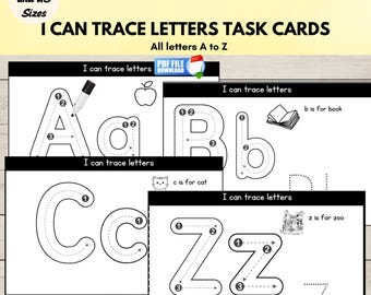 I Can Trace Letters Task Cards | A-Z Alphabet Letter Formation & Handwriting Practice