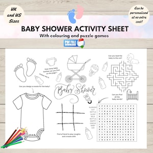 Kids Baby Shower Activity Sheet Printable, Baby Shower Coloring Page,