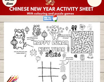 Chinese New Year Activity Sheet for Kids, Year of the Horse Printable, Lunar New Year Coloring Page,