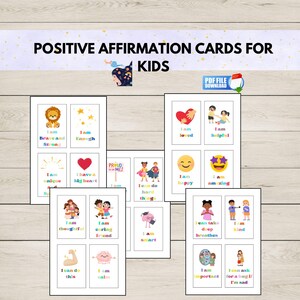 Positive Affirmation Cards for Kids, Printable Motivational Cards for Children, Instant PDF,