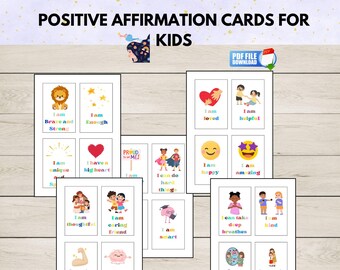 Positive Affirmation Cards for Kids , Printable Motivational Cards Children, Instant PDF Download,