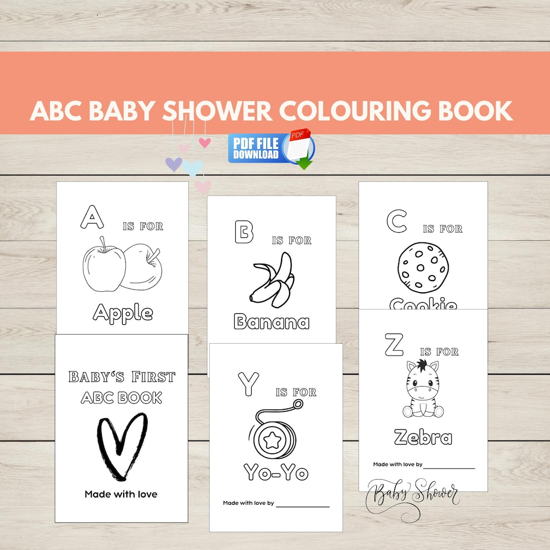 ABC Baby Shower Coloring Book, Alphabet Coloring Pages, Baby Shower ...